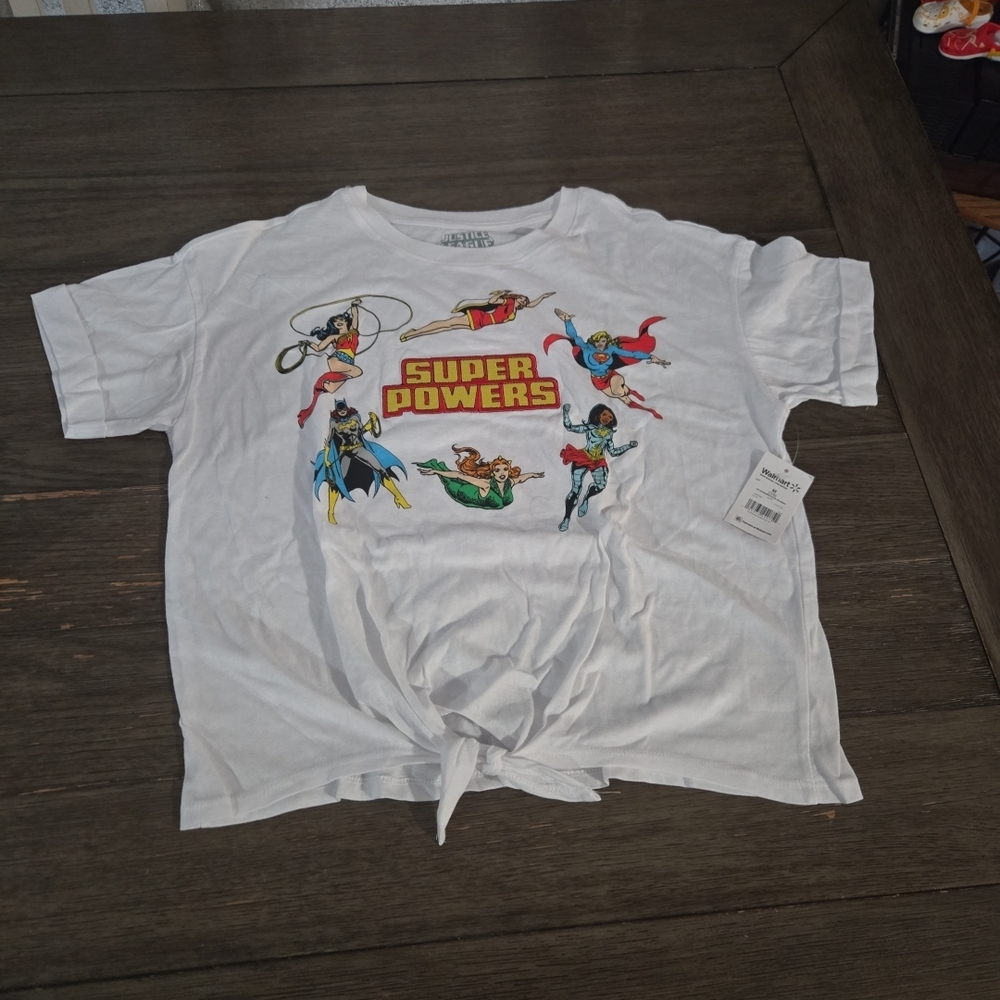 White 'Super Powers' Graphic Tie-Front Short Sleeve Tee